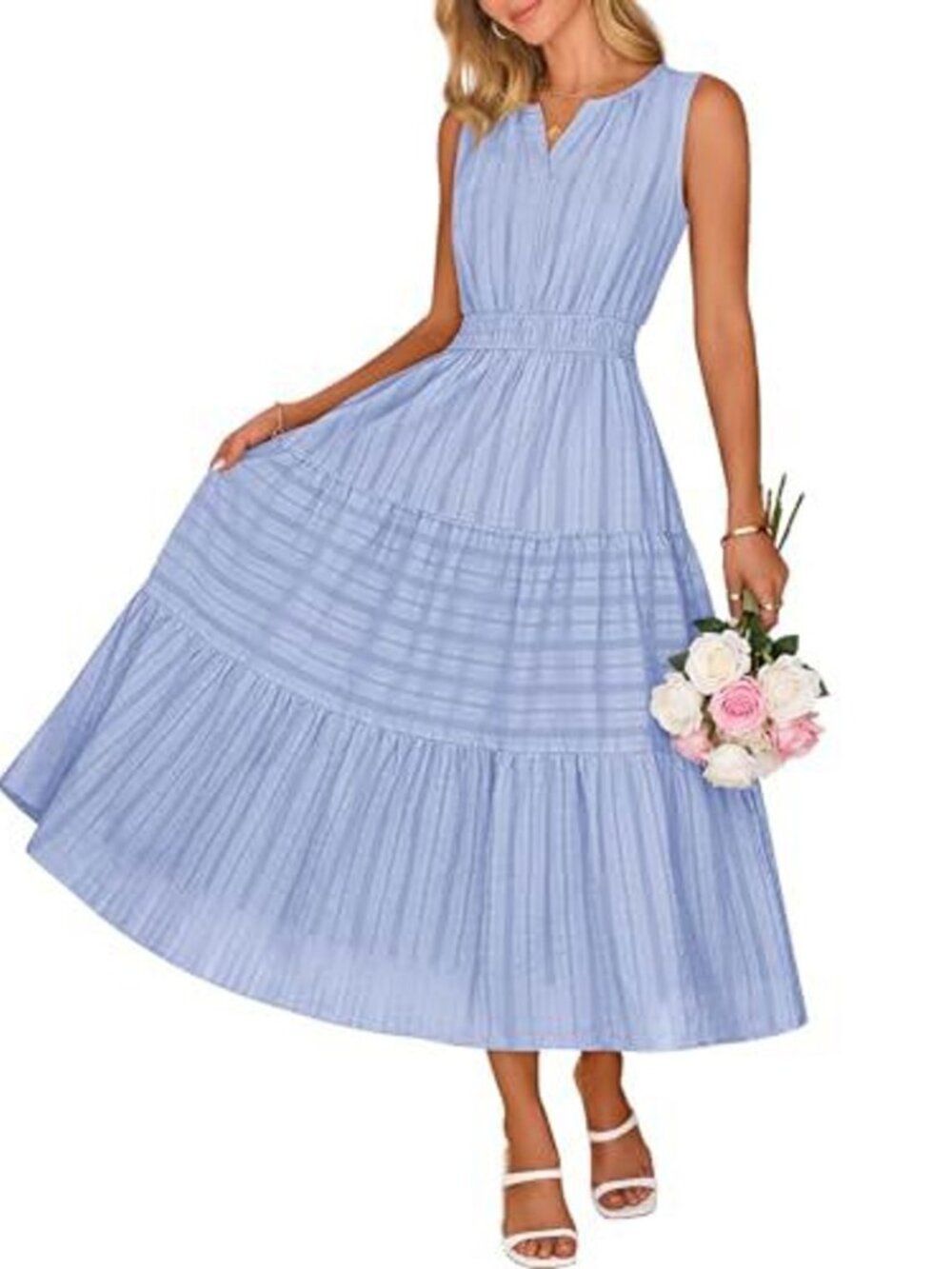 Merokeety Light Blue Sleeveless V Neck XS - 1488